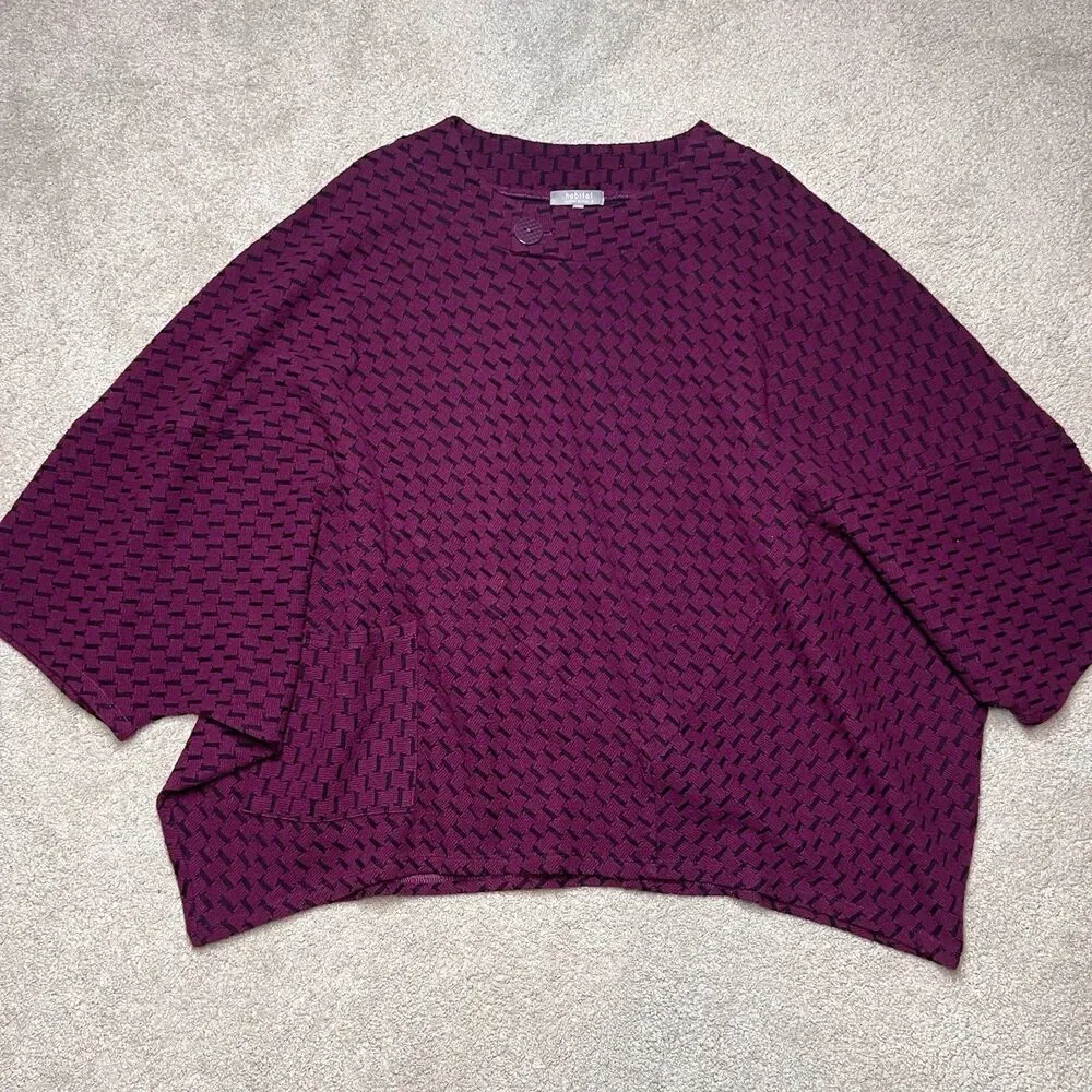 Habitat Clothes To Live In Oversize Sweater Women L Lagenlook Houndstooth Purple